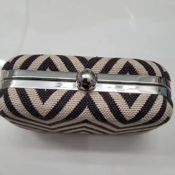 Ann Taylor Chevron Style Print Black & Tan Clutch - Picture 3 of 8